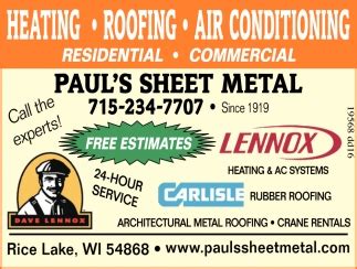 paul's sheet metal rice lake wi|paul sheet metal rice lake.